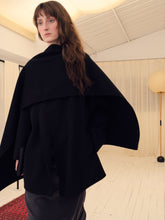 Загрузить изображение в средство просмотра галереи, Black Wool Silk Cozy Cap Coat