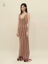 Load image into Gallery viewer, Almond / Black Tea Wool Fringed Dress