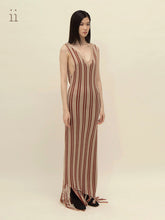 Load image into Gallery viewer, Almond / Black Tea Wool Fringed Dress