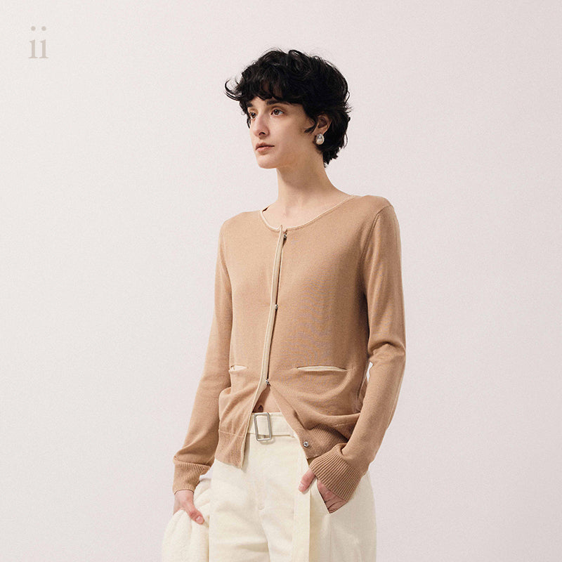 Beige Silk Wool Cardigan