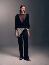 画像をギャラリービューアに読み込む, Black Wool Silk Longsleeve Top
