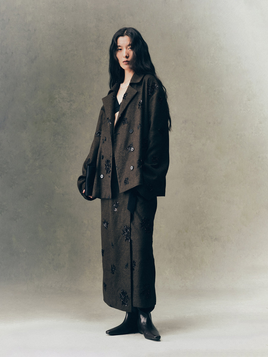 Umber Embroidery Wrap Skirt