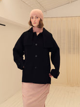 将图片加载到图库查看器，Black Wool Knot Collar Coat
