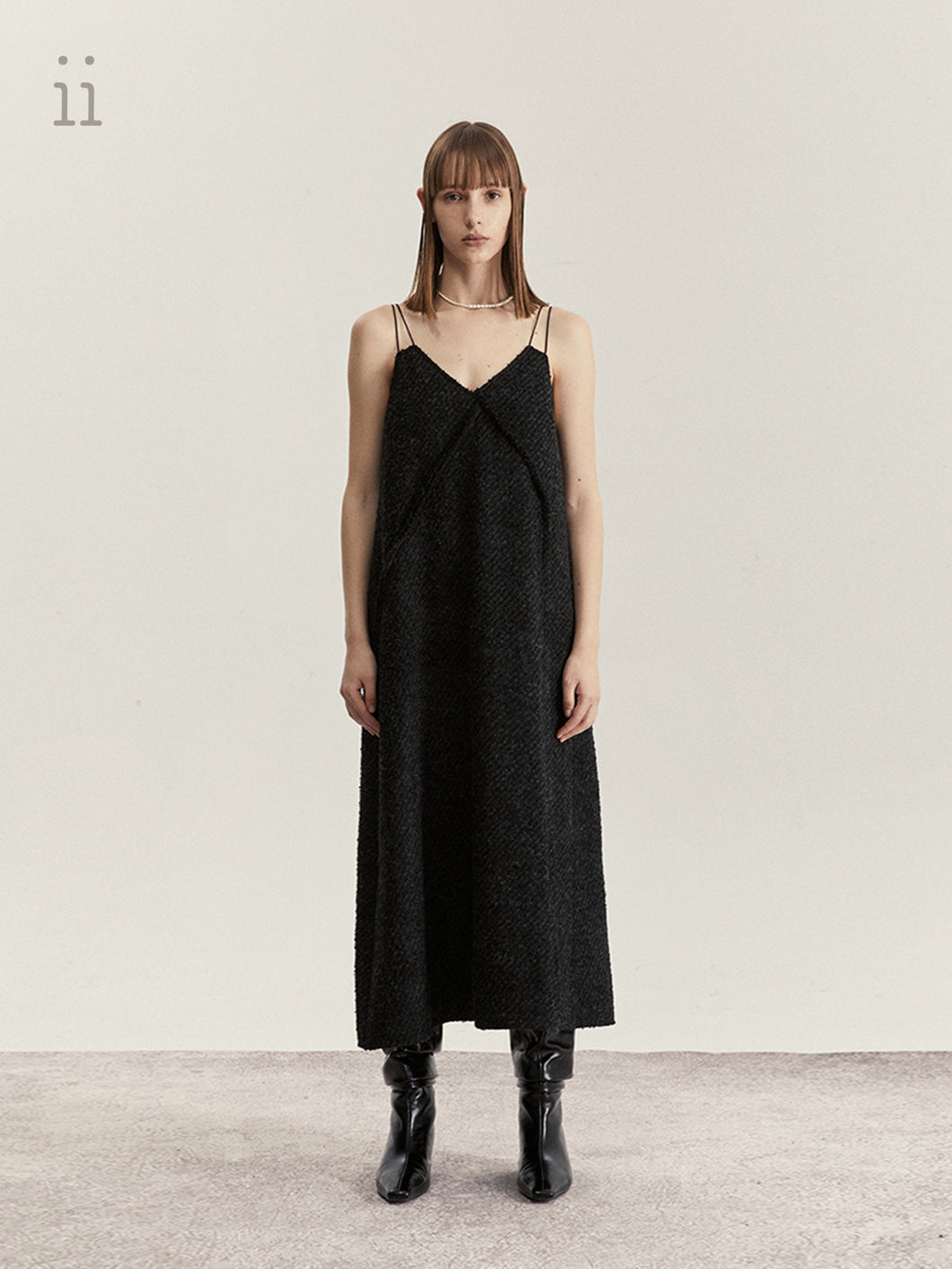 Charcoal Wool Geometry Slip Dress