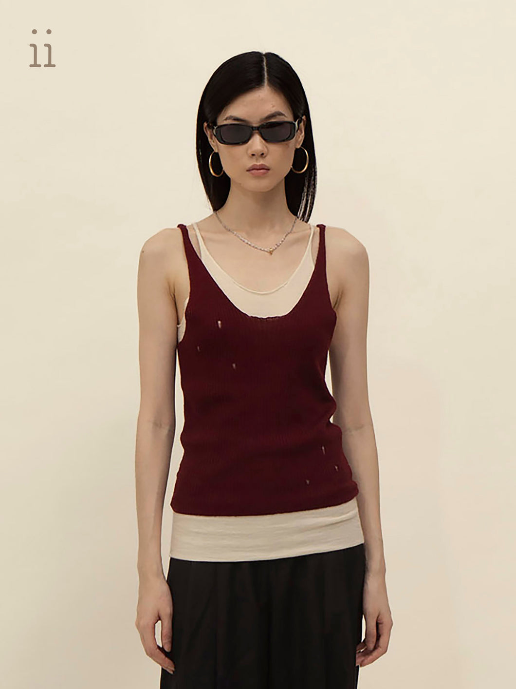 Rice Paper / Black Tea Layerd Tank Top