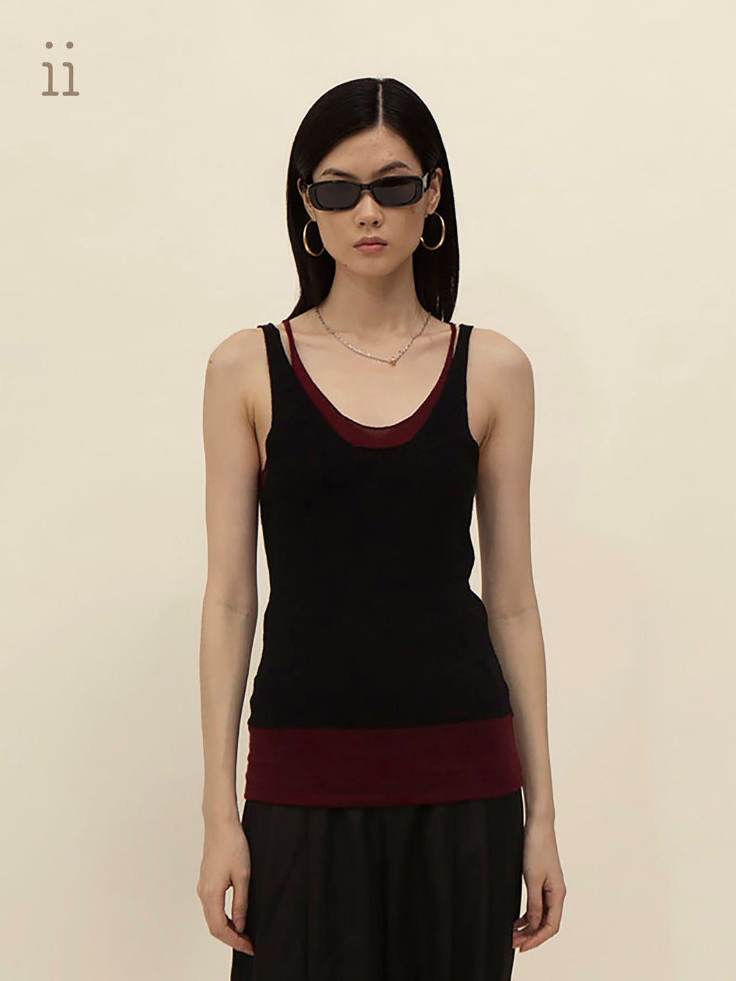 Black/Black Tea Layerd Tank Top