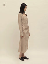 Load image into Gallery viewer, Khaki Shoulder Panel Pleat Dress
