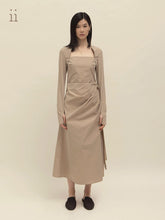 Load image into Gallery viewer, Khaki Shoulder Panel Pleat Dress
