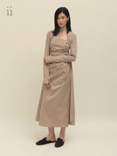 Load image into Gallery viewer, Khaki Shoulder Panel Pleat Dress
