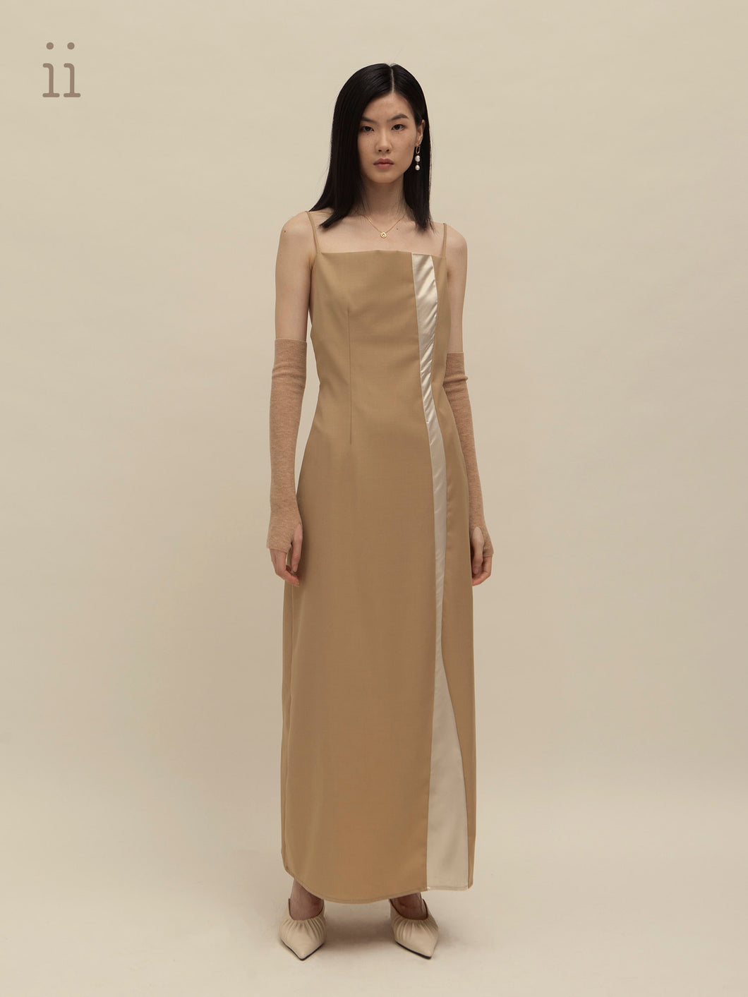 Sand Classic Neckline Dress